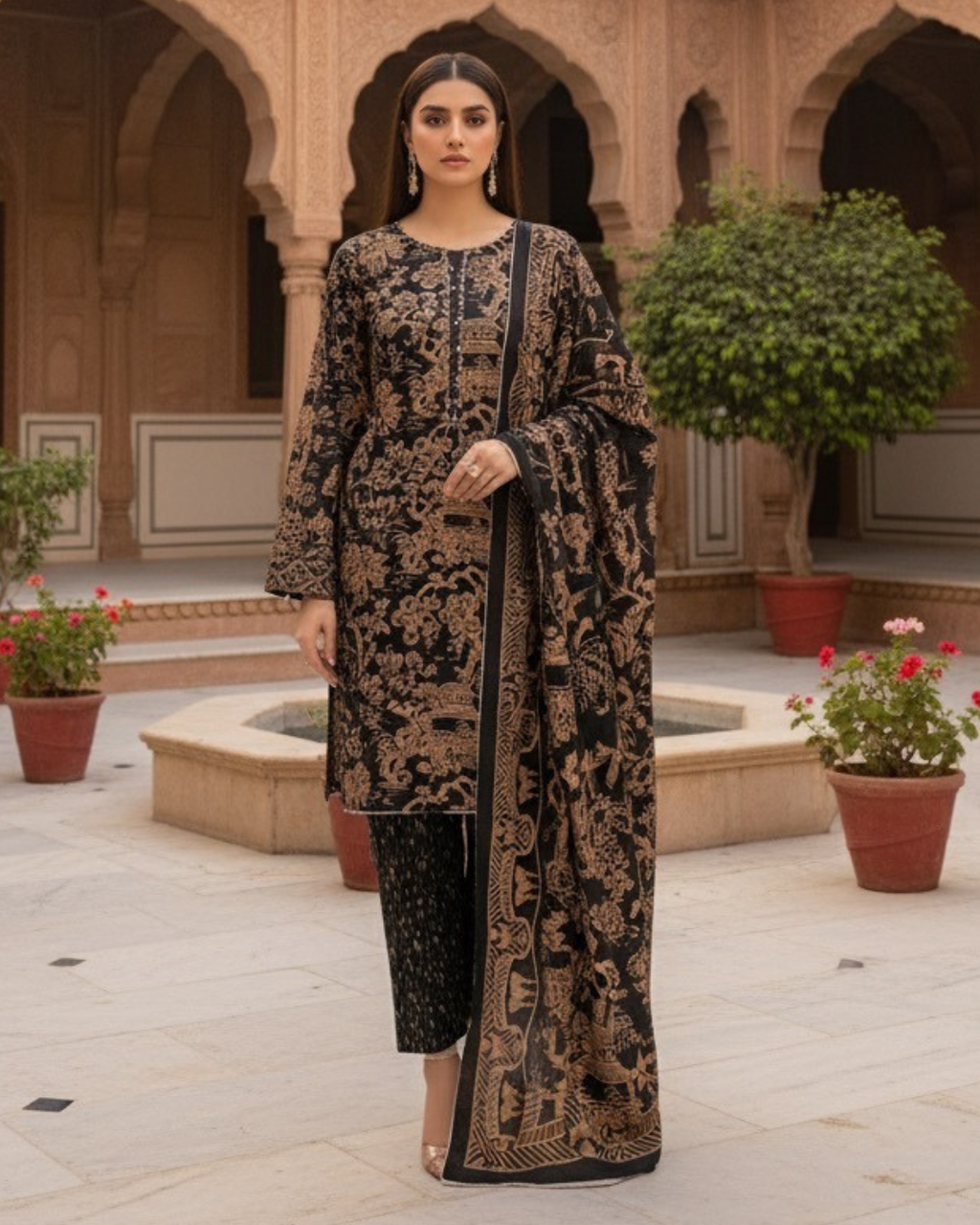 3 Pieces - Marooj Unstitched Black BanaDora Linen Suit