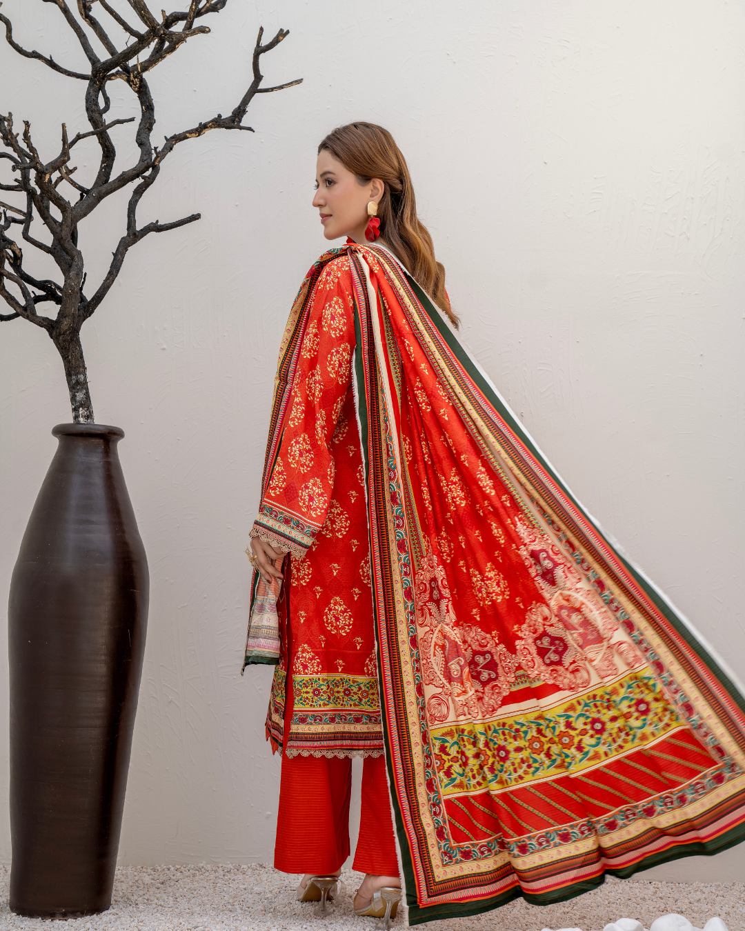 3 Pieces - Marooj Unstitched Graish Red BanaDora Linen Suit