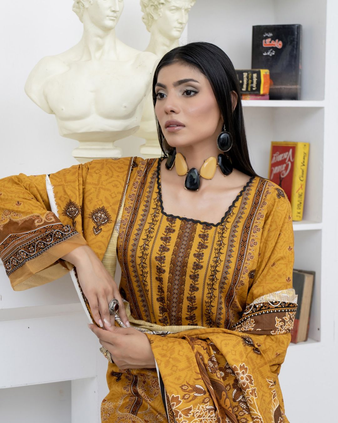 3 Piece - Marooj Unstitched Mustard BanaDora Linen Suit