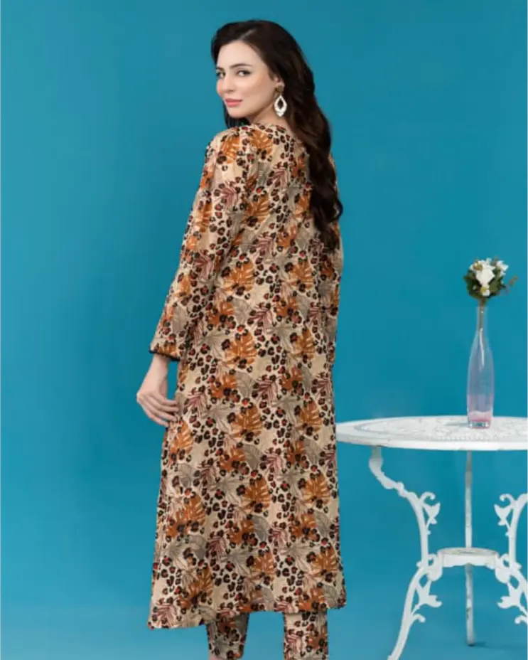 2 Piece - Gold Unstitched Skin Ladies Printed Lawn Suit