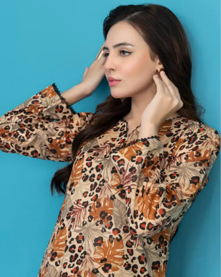 2 Piece - Gold Unstitched Skin Ladies Printed Lawn Suit