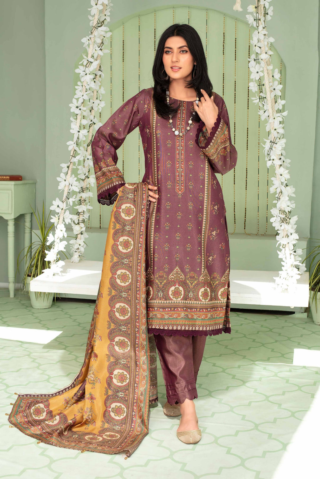 3 Pieces - Aizal Unstitched Falsa Printed Shamray Linen Suit