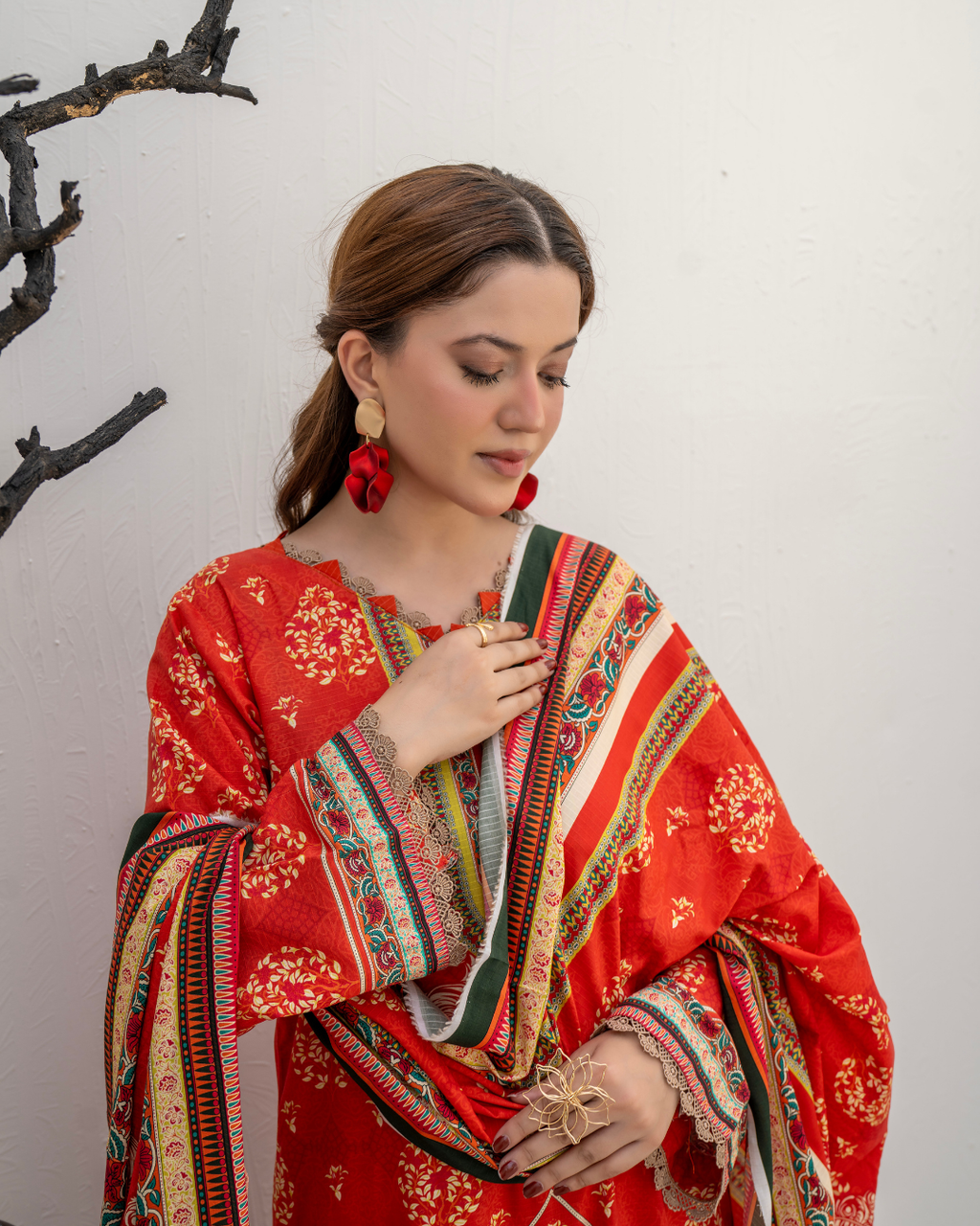 3 Pieces - Marooj Unstitched Graish Red BanaDora Linen Suit