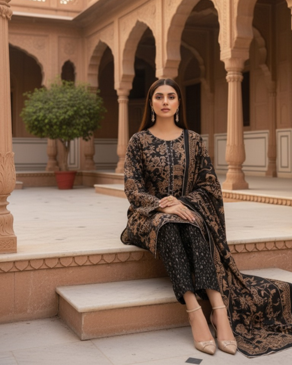 3 Pieces - Marooj Unstitched Black BanaDora Linen Suit