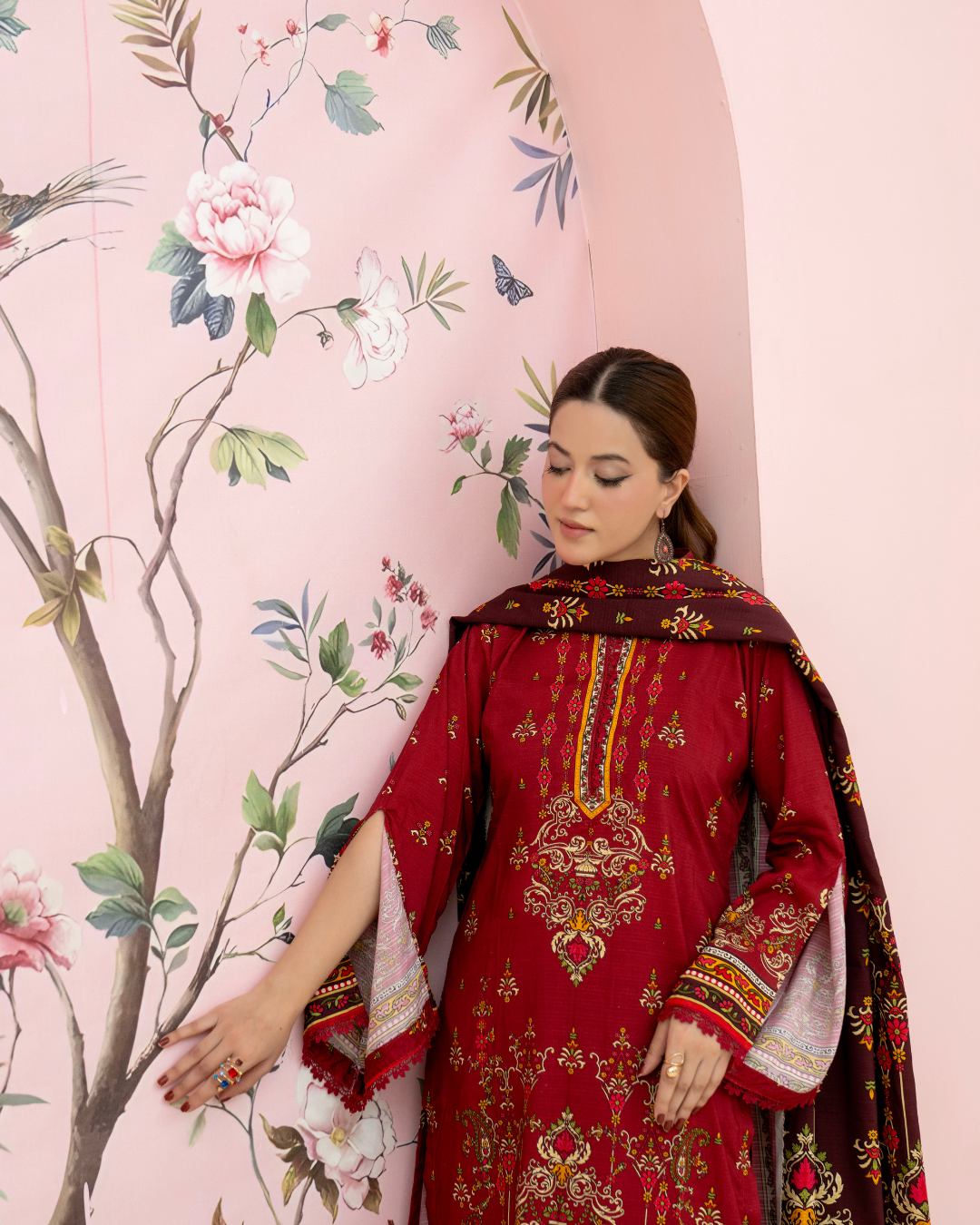 3 Pieces - Marooj Unstitched Maroon BanaDora Linen Suit