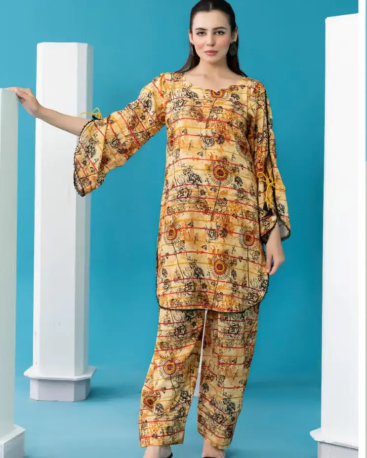 2 Piece - Gold Unstitched Yellow Ladies Printed Lawn Suit