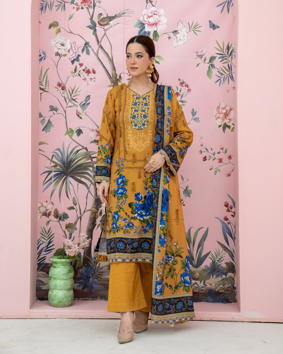 3 Pieces - Marooj Unstitched Light Mustard BanaDora Linen Suit