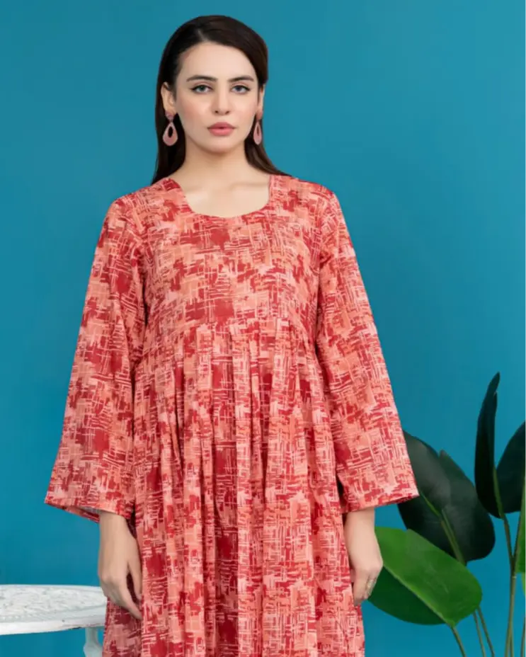 2 Piece - Gold Unstitched Pink Ladies Printed Lawn Suit