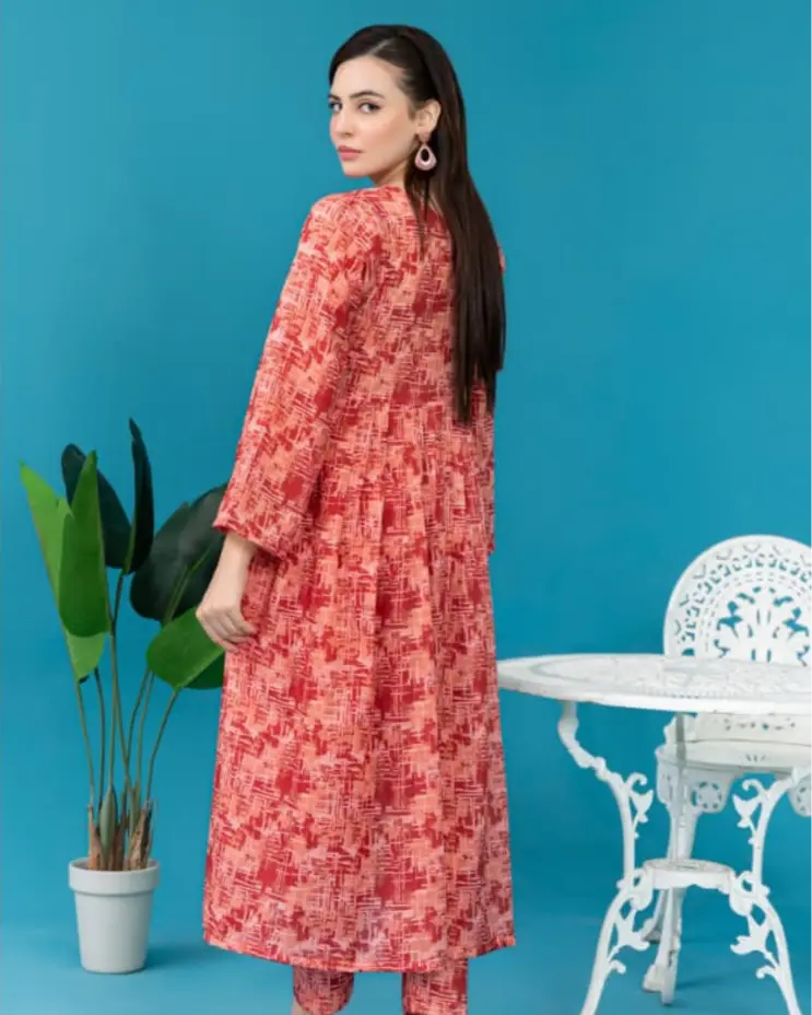 2 Piece - Gold Unstitched Pink Ladies Printed Lawn Suit