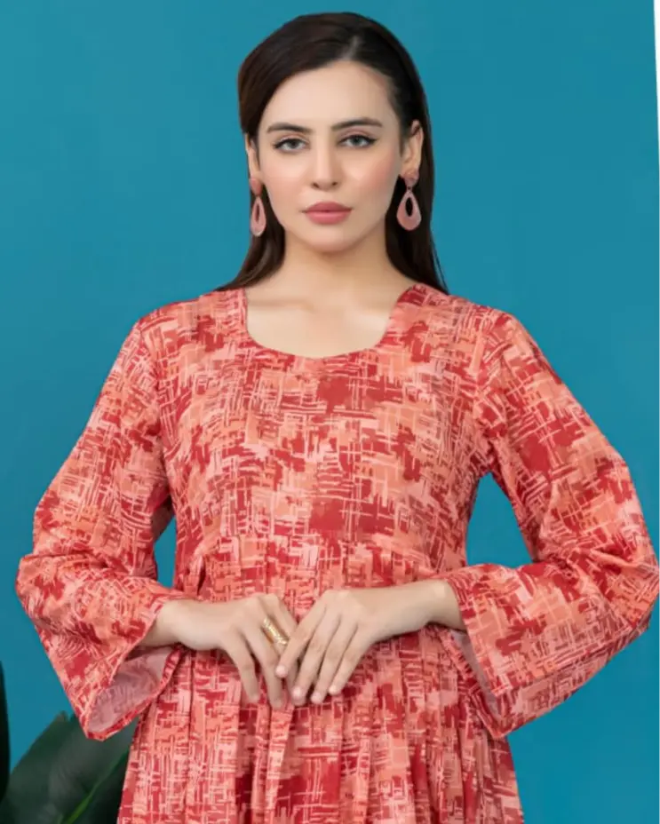 2 Piece - Gold Unstitched Pink Ladies Printed Lawn Suit