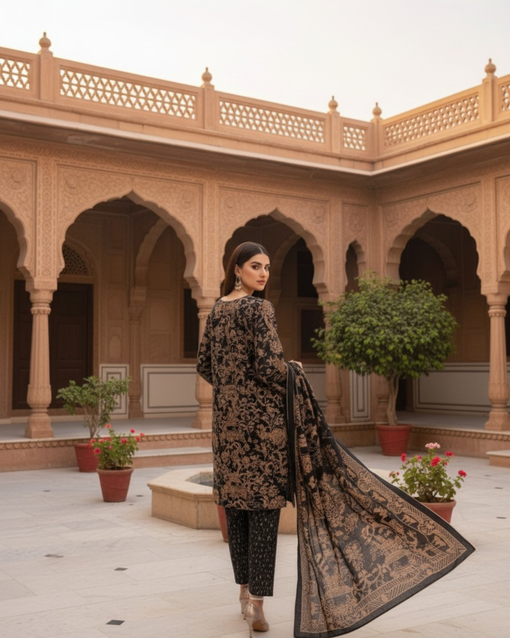 3 Pieces - Marooj Unstitched Black BanaDora Linen Suit