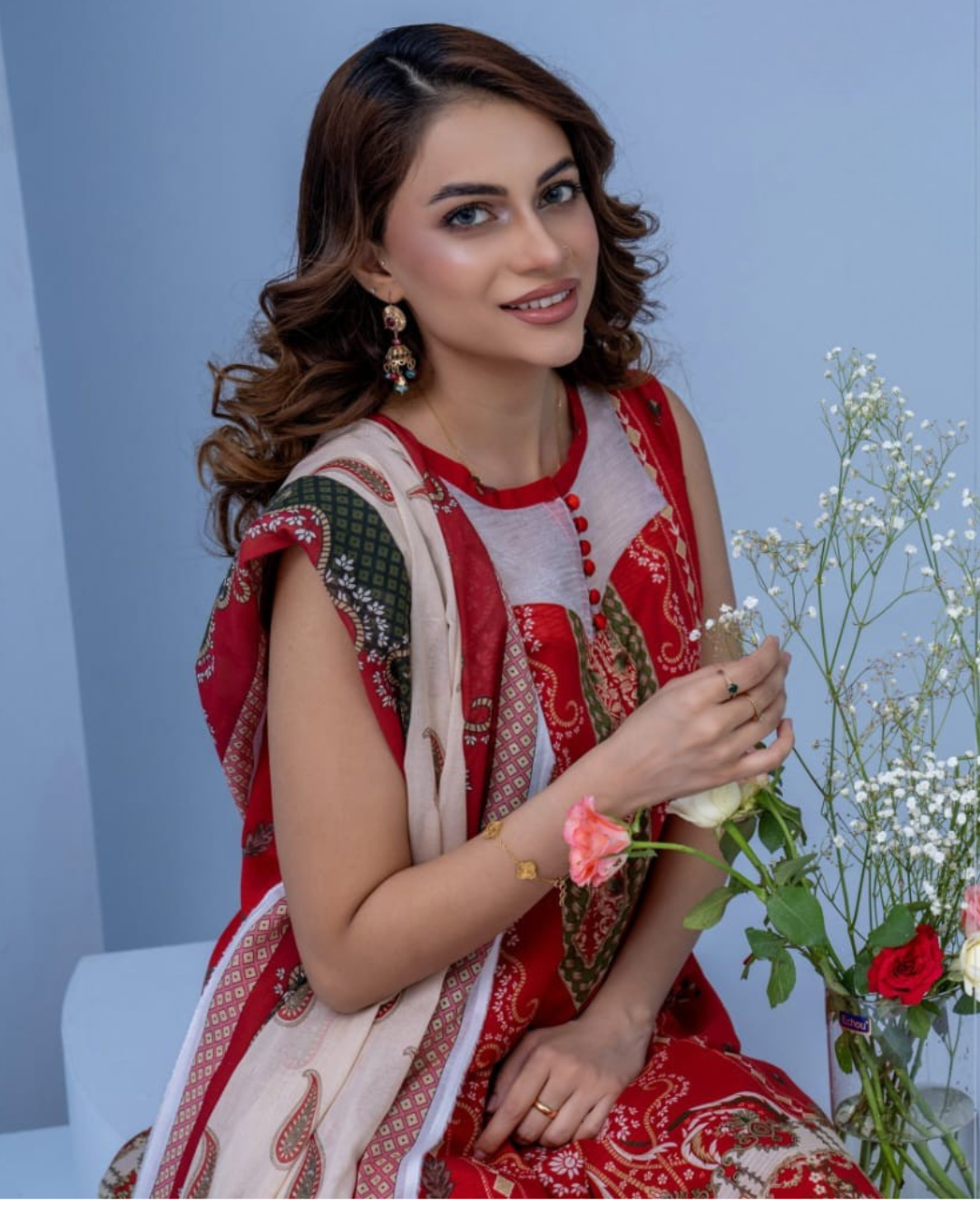 3 Piece - Mojoberry Unstitched Red Ladies Banadora Print Lawn Suit