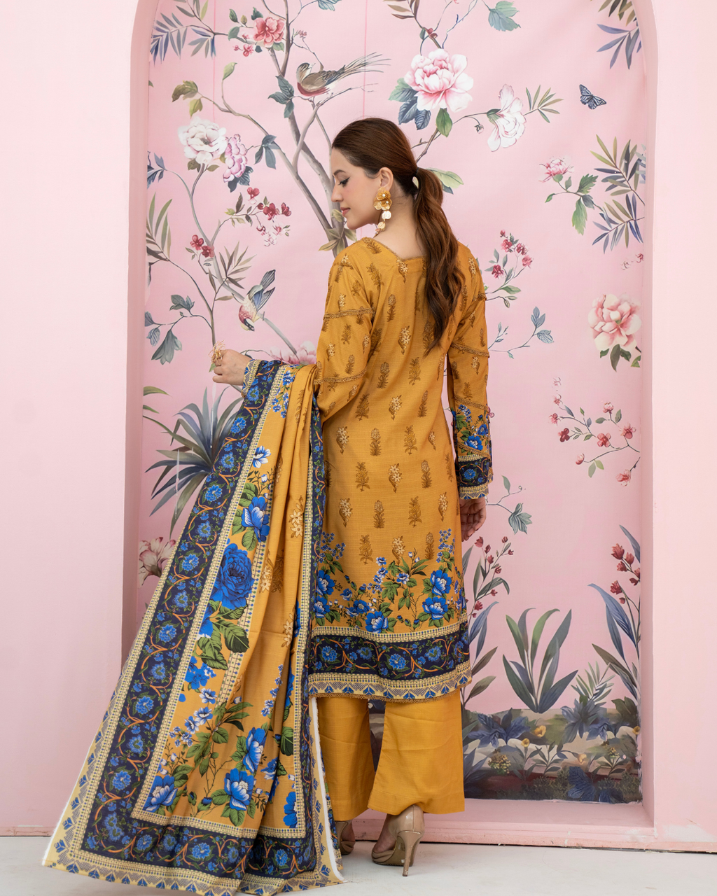 3 Pieces - Marooj Unstitched Light Mustard BanaDora Linen Suit