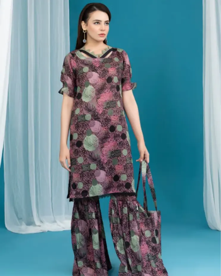 2 Piece - Gold Unstitched Multi  Ladies Printed Lawn Suit