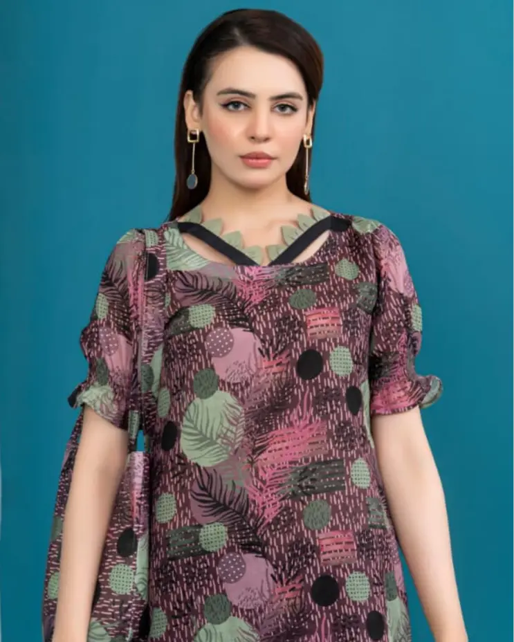 2 Piece - Gold Unstitched Multi  Ladies Printed Lawn Suit
