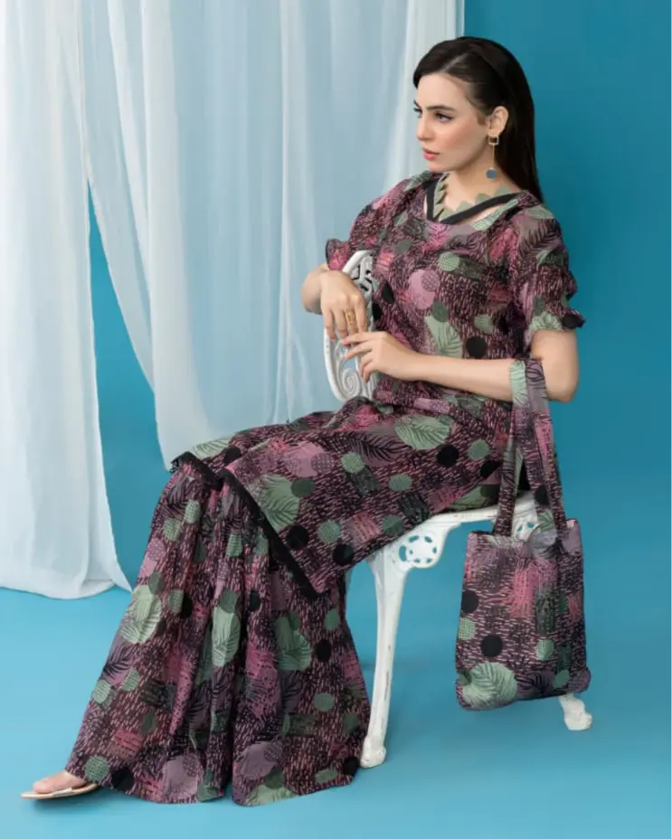 2 Piece - Gold Unstitched Multi  Ladies Printed Lawn Suit