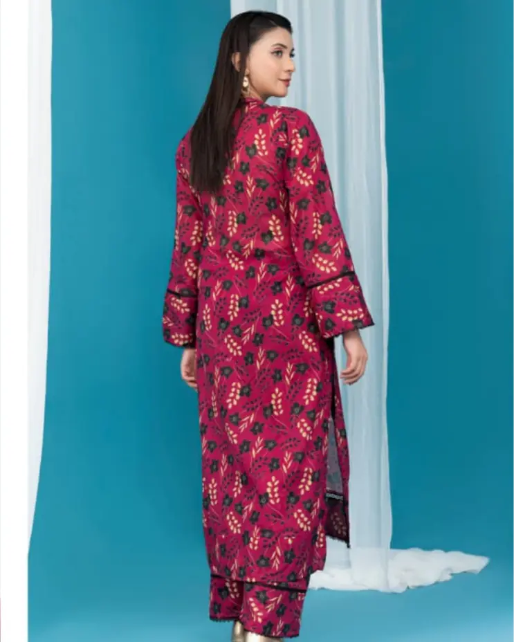 2 Piece - Gold Unstitched Plum Ladies Printed Lawn Suit