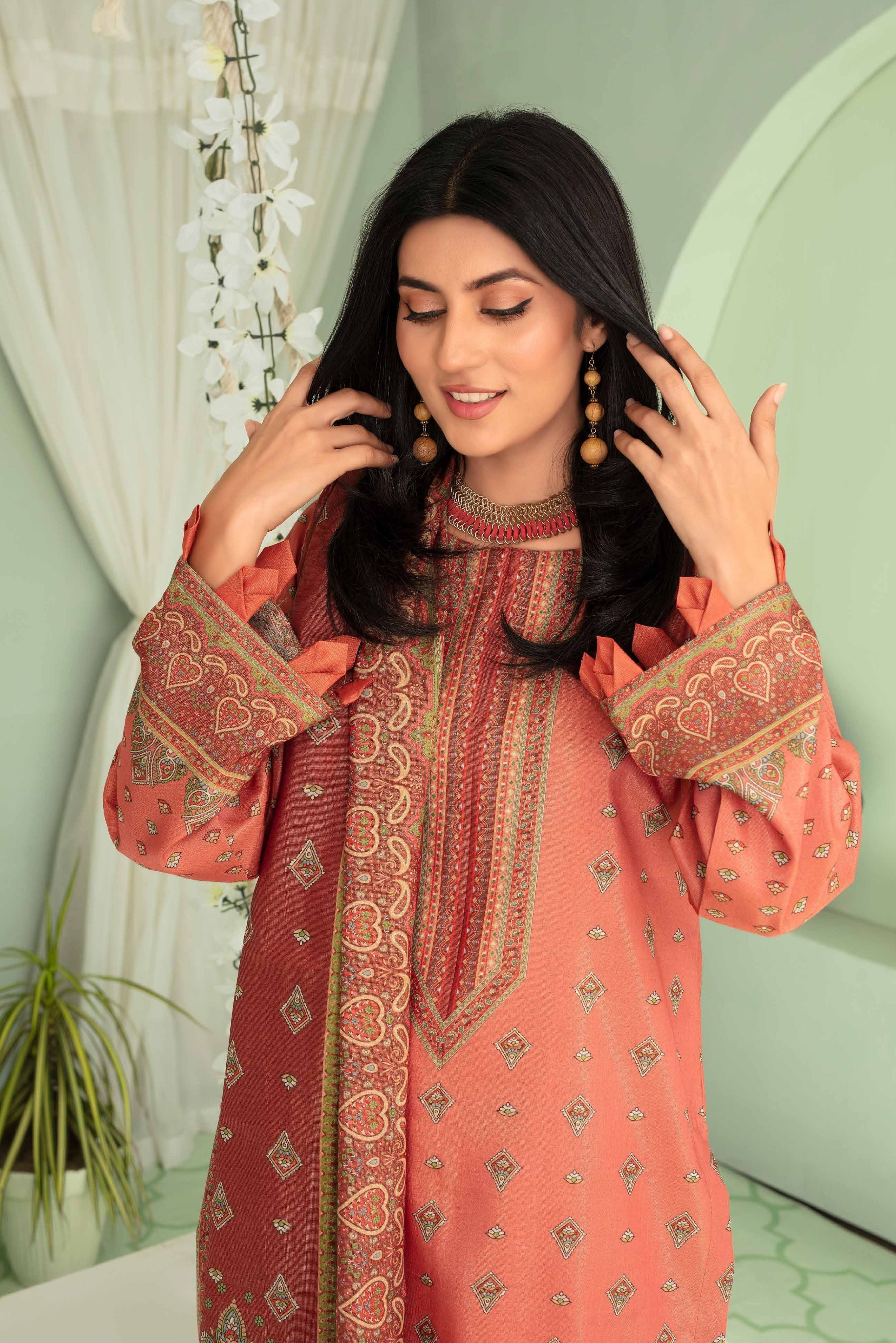 3 Pieces - Aizal Unstitched Baby Pink Printed Shamray Linen Suit