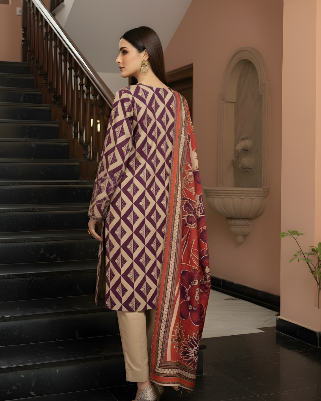3 Pieces - Marooj Unstitched Skin Printed Khaddar Suit