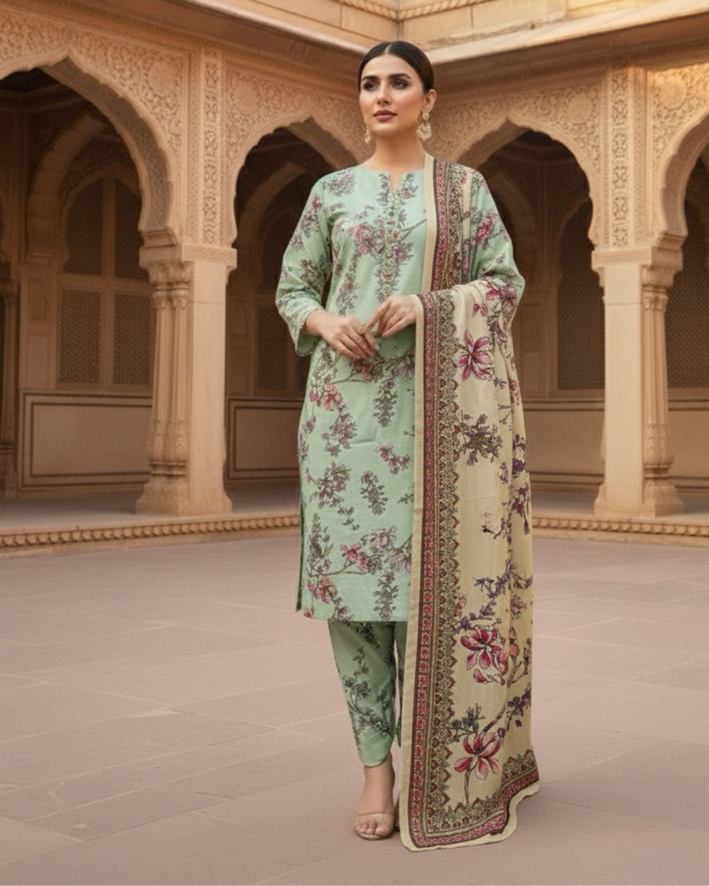 3 Pieces - Marooj Unstitched See Green BanaDora Linen Suit