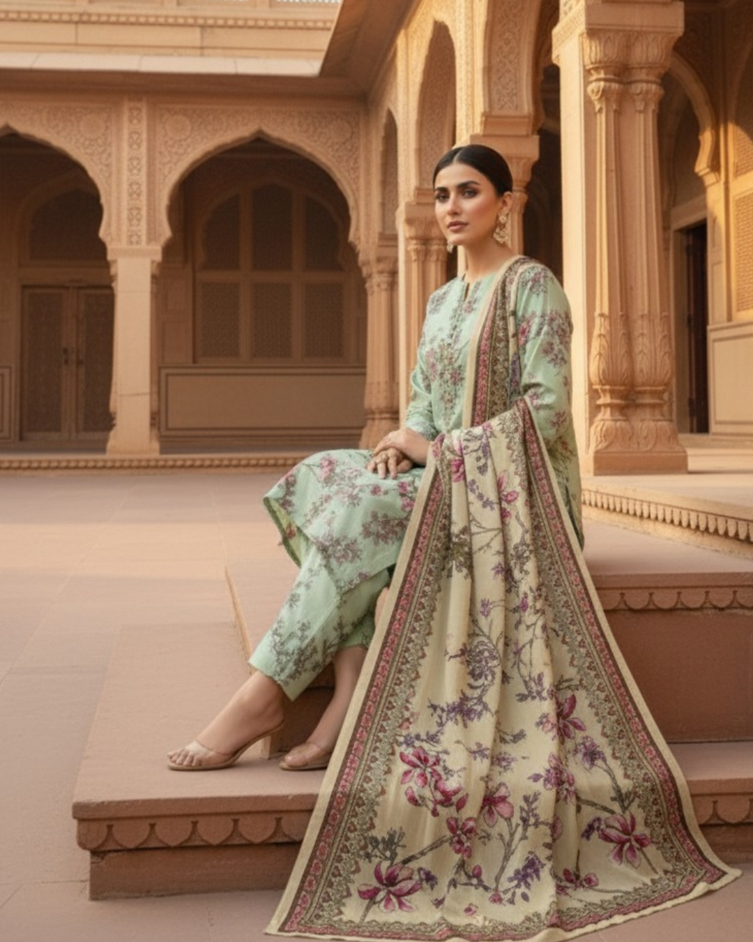 3 Pieces - Marooj Unstitched See Green BanaDora Linen Suit