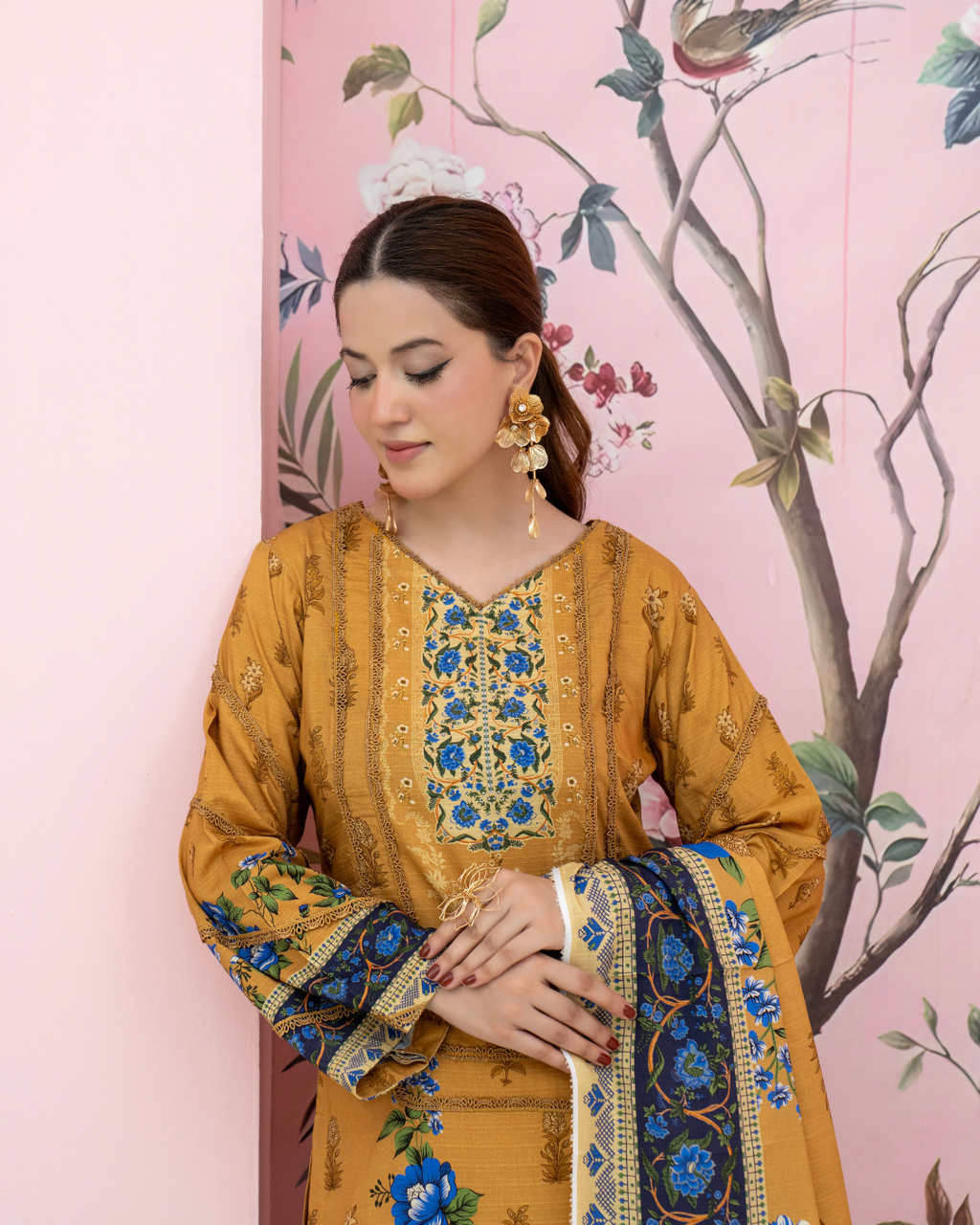 3 Pieces - Marooj Unstitched Light Mustard BanaDora Linen Suit