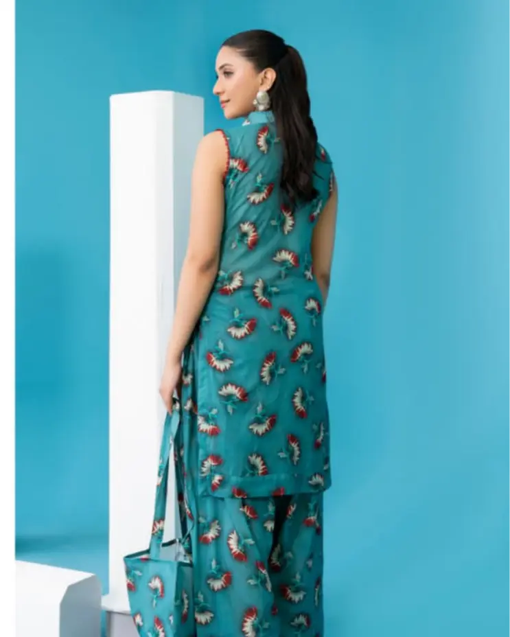 2 Piece - Gold Unstitched Ferozi Ladies Printed Lawn Suit