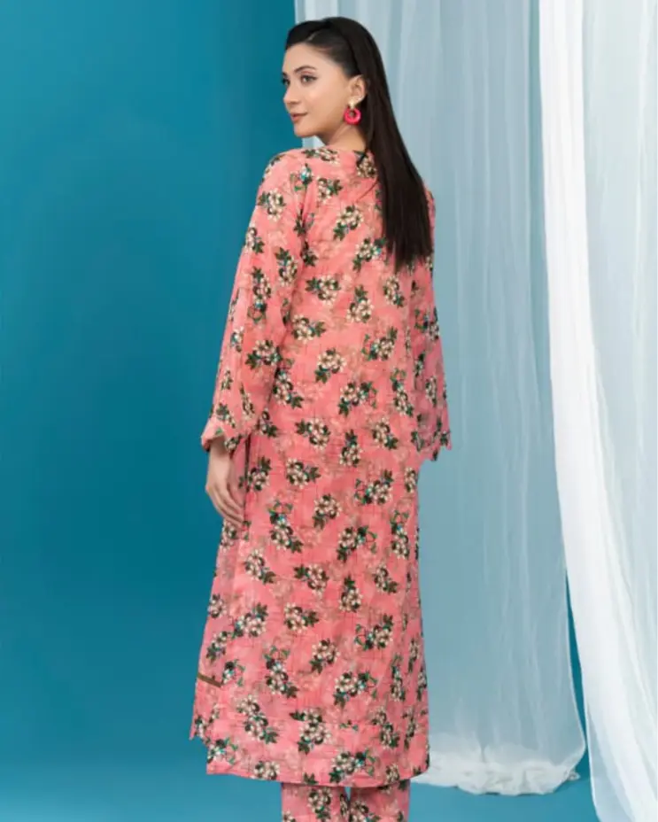 2 Piece - Gold Unstitched Pink Ladies Printed Lawn Suit