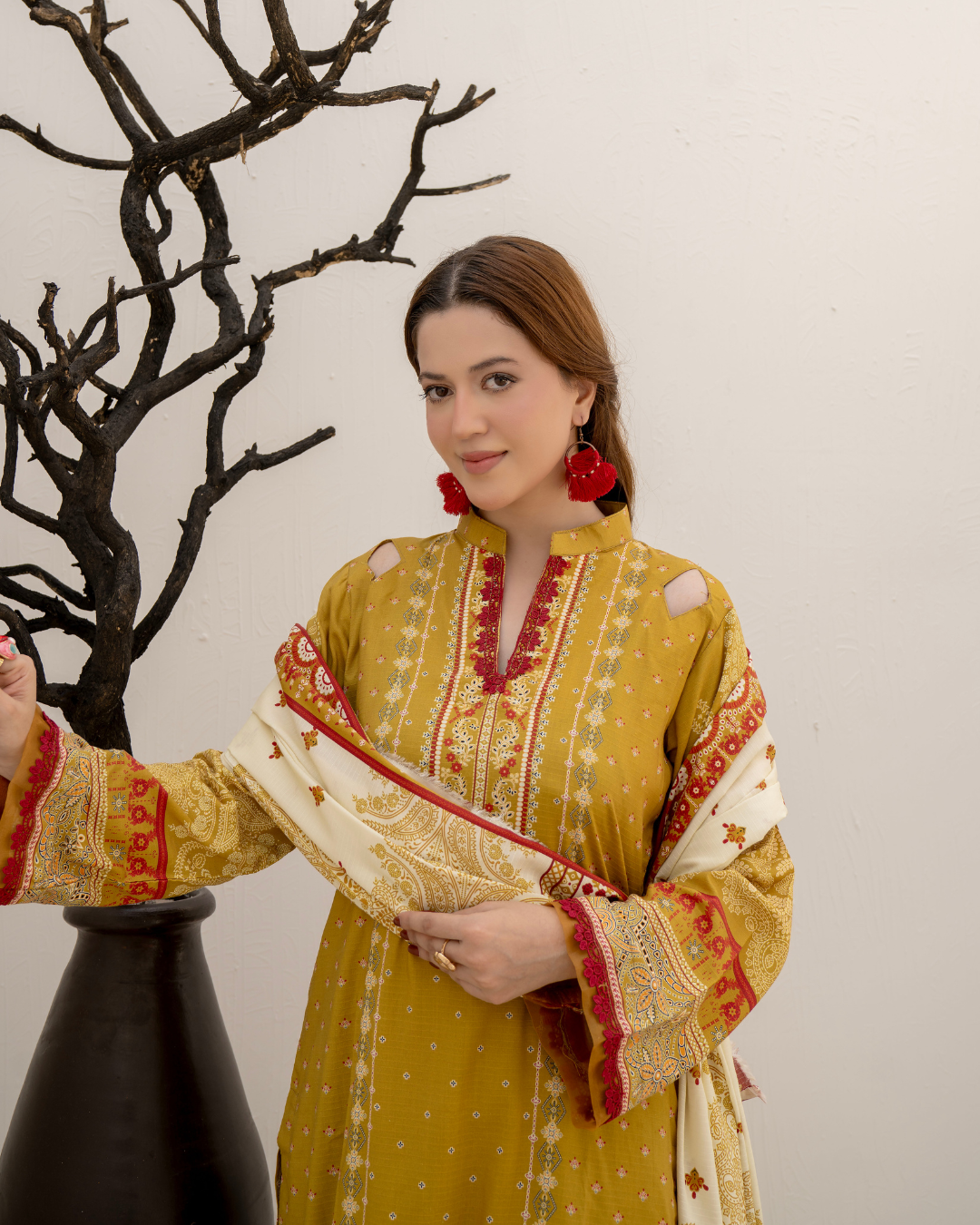 3 Pieces - Marooj Unstitched Mustard Yellow BanaDora Linen Suit