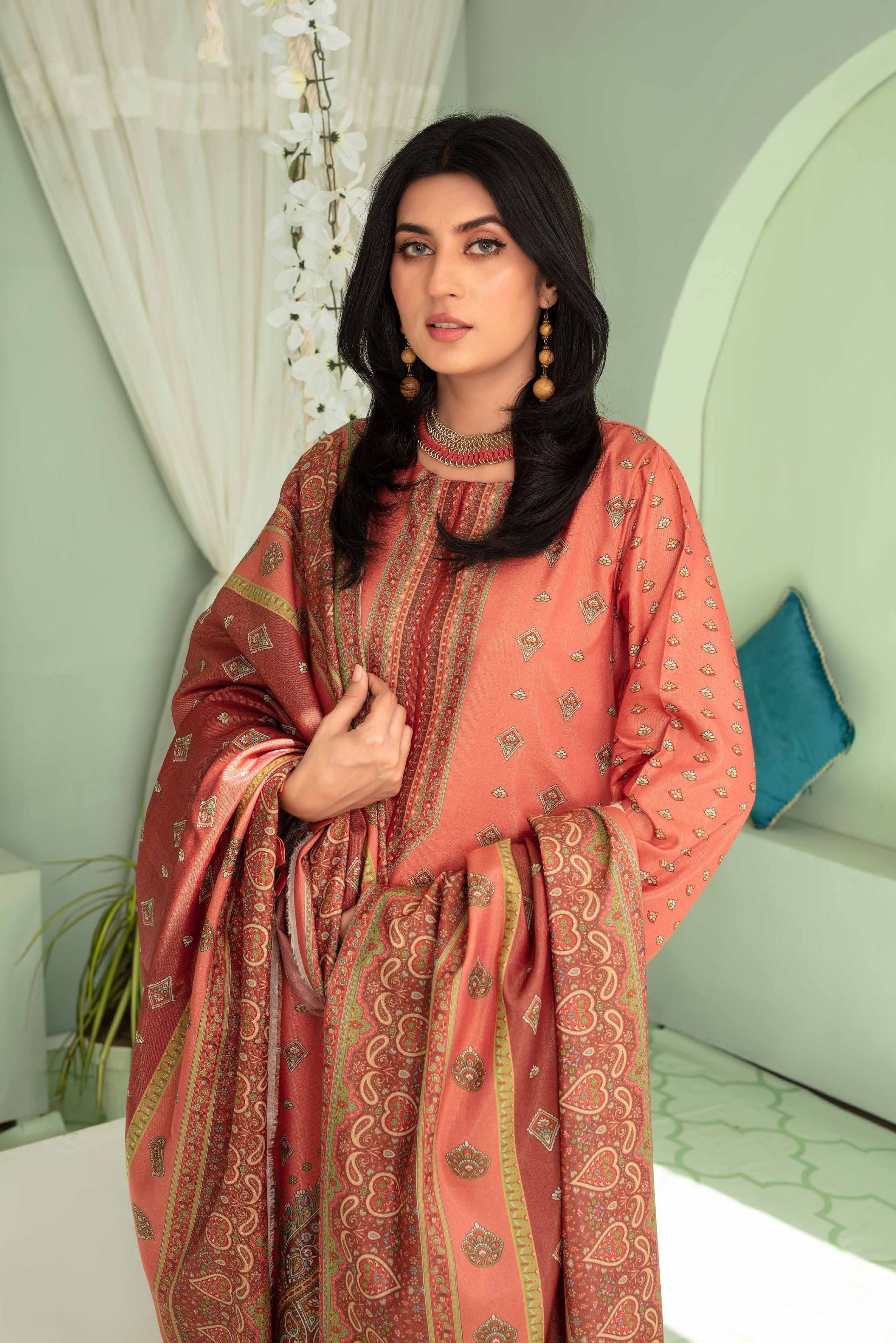 3 Pieces - Aizal Unstitched Baby Pink Printed Shamray Linen Suit