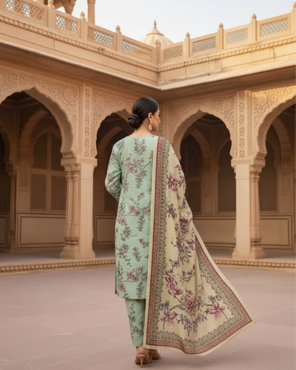 3 Pieces - Marooj Unstitched See Green BanaDora Linen Suit