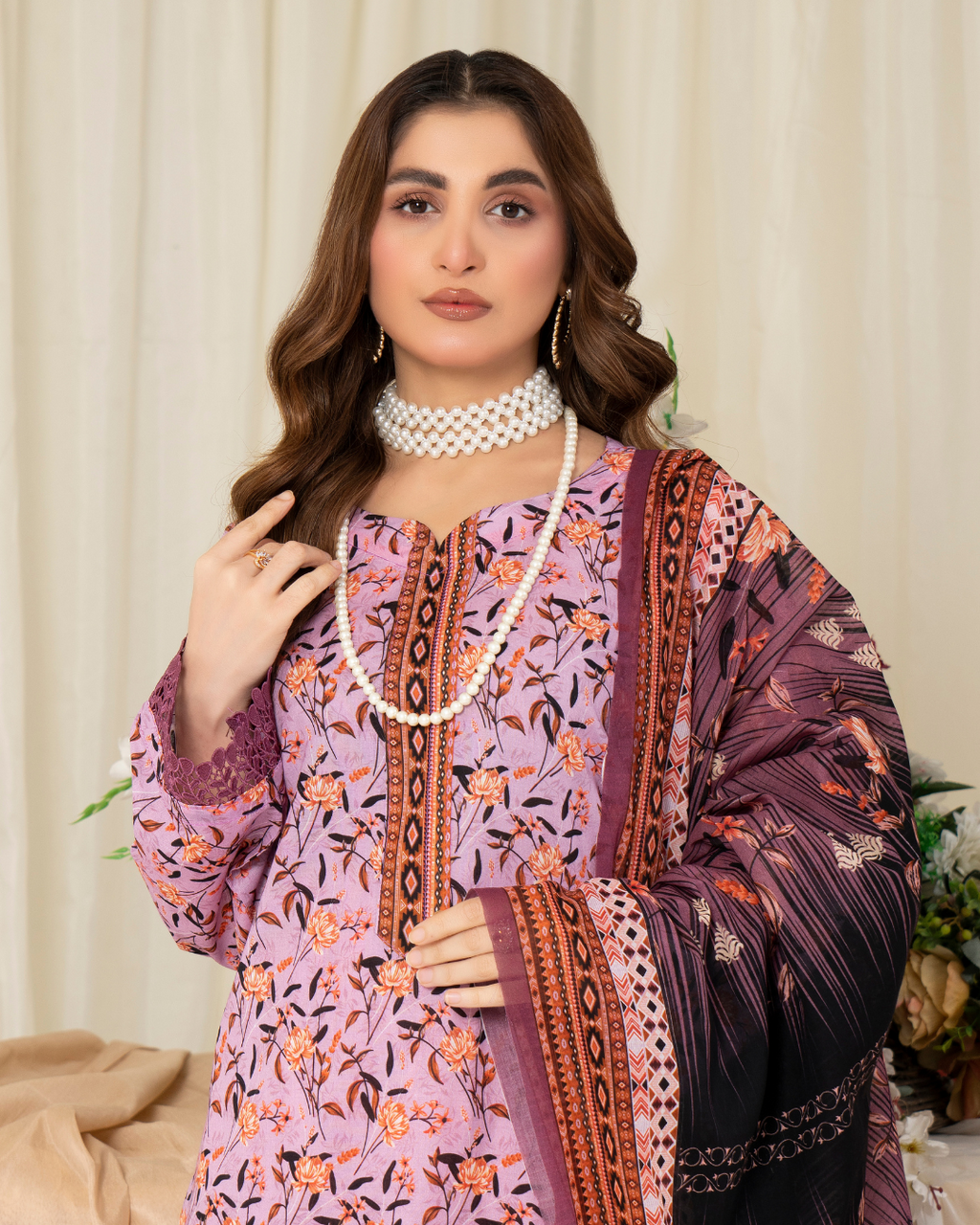 3 Piece - Mahi Unstitched Pink Ladies Print Lawn Suit