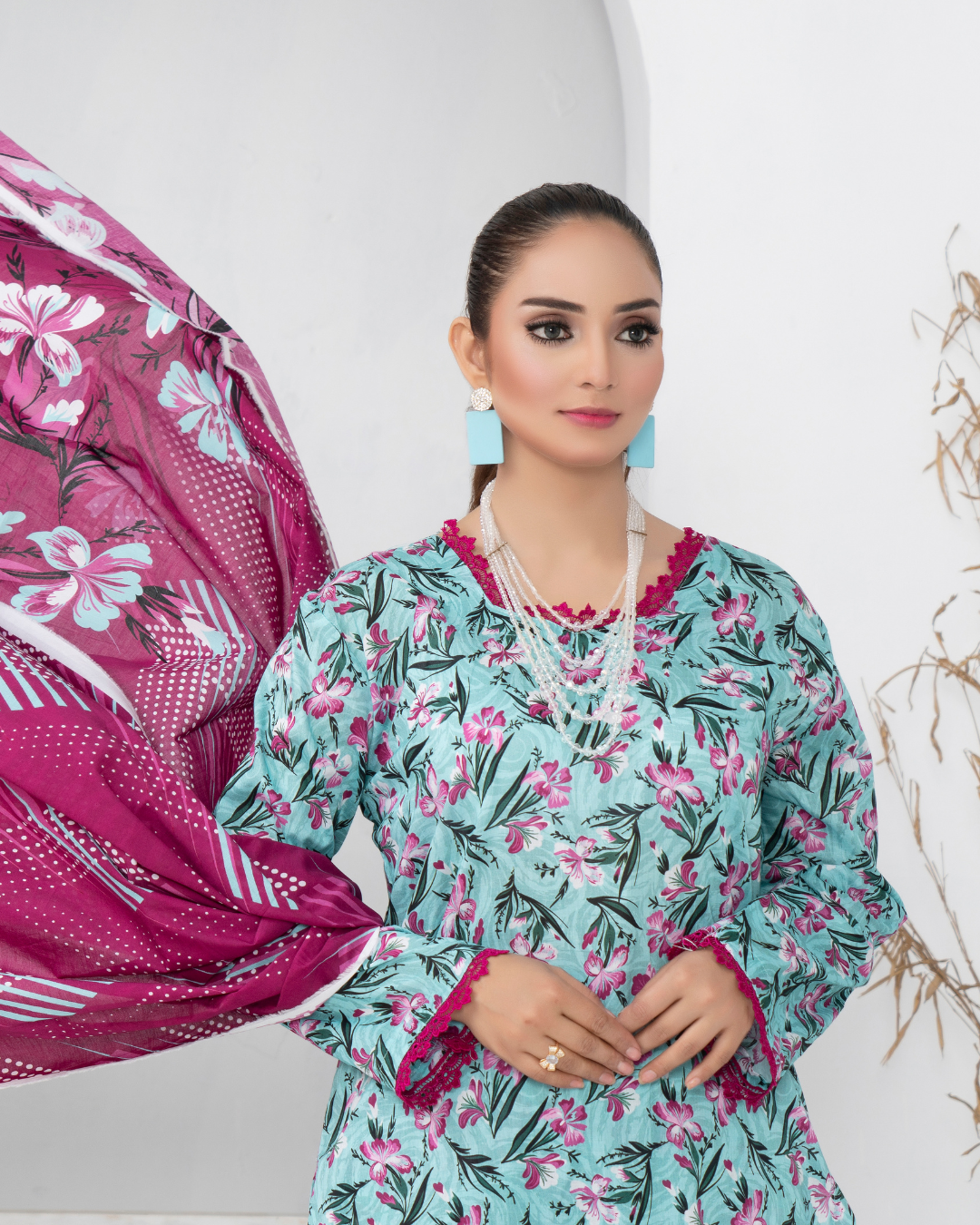 3 Piece - Mahi Unstitched Blue Ladies Print Lawn Suit