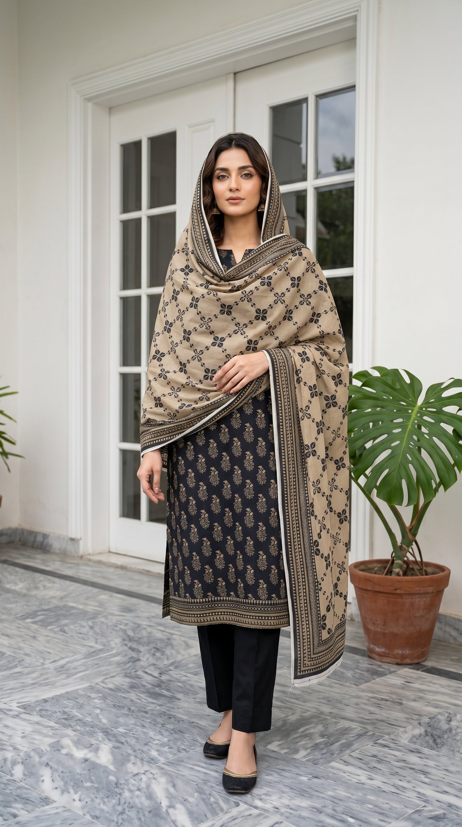 3 Pieces - Sohni Dharti Unstitched Black & White Print Lawn Suit