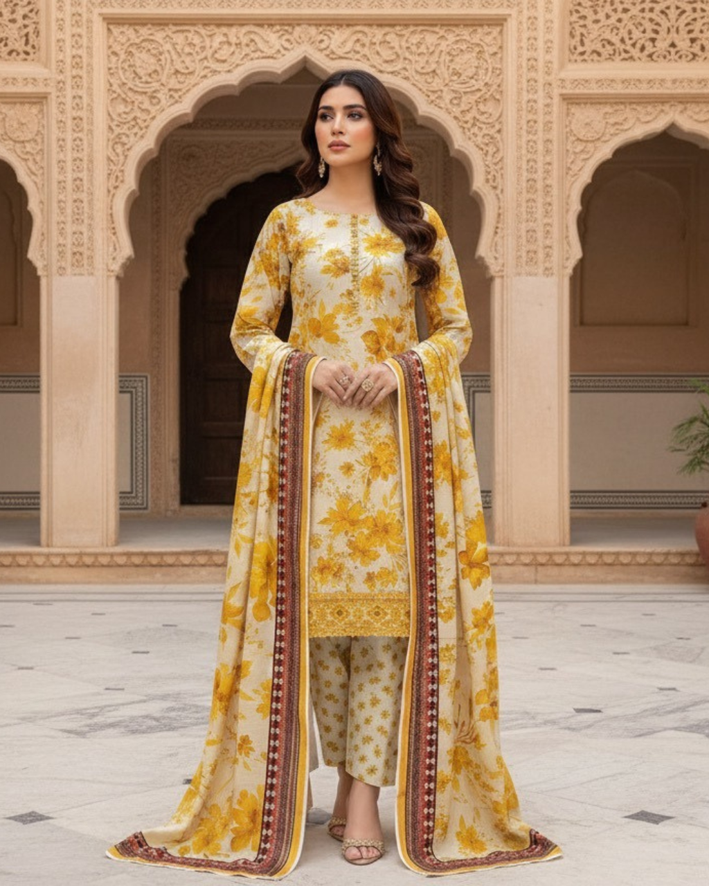 3 Pieces - Marooj Unstitched Yellow BanaDora Linen Suit