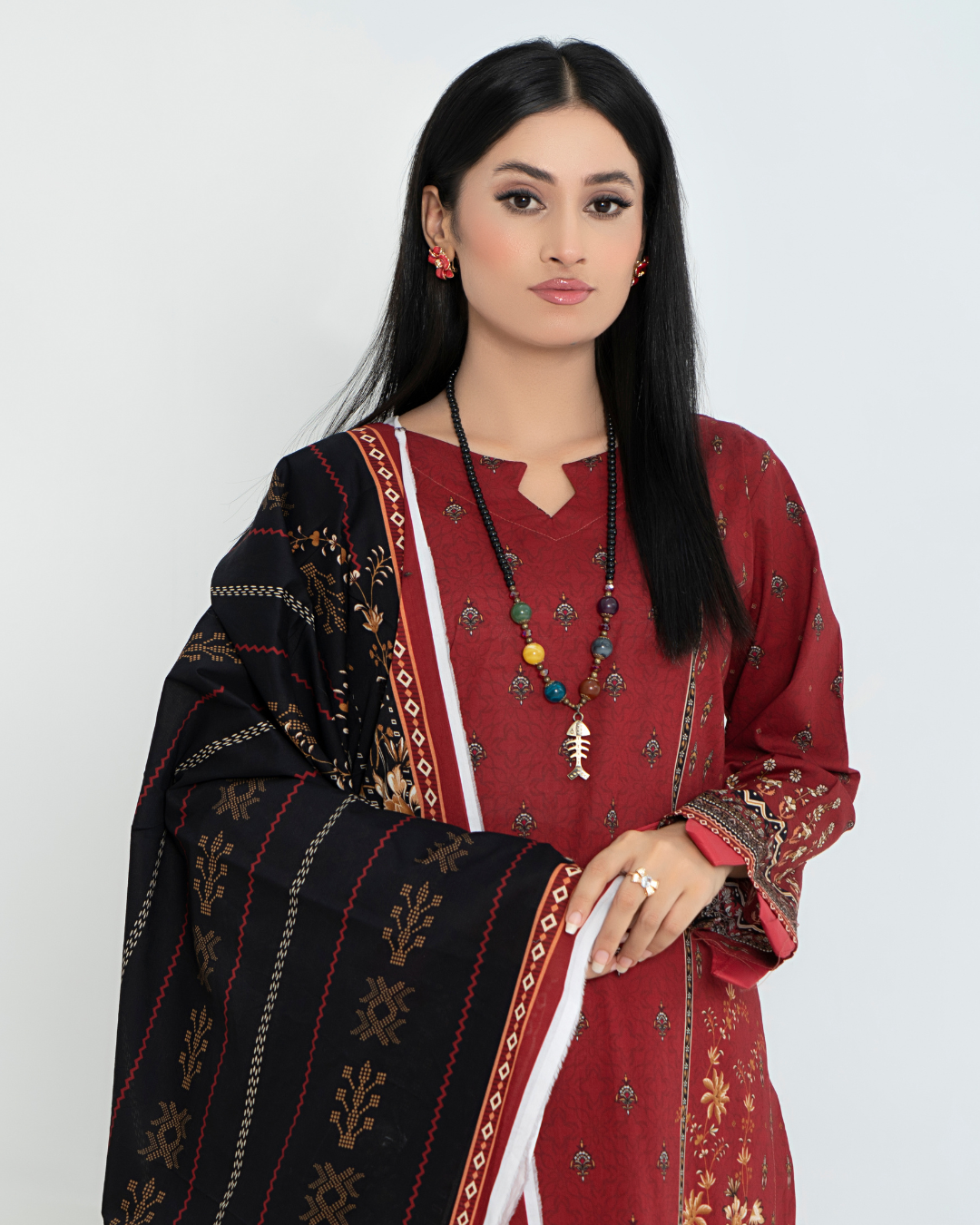 3 Piece - Junoon Unstitched Maroon Ladies Transliminor Magic Print Lawn Suit