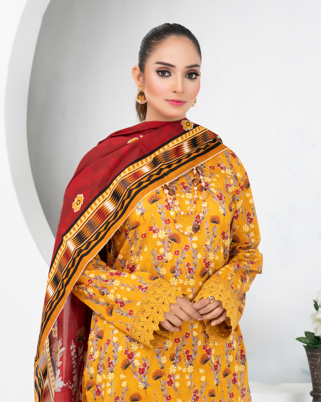 3 Piece - Mahi Unstitched Yellow Ladies Print Lawn Suit