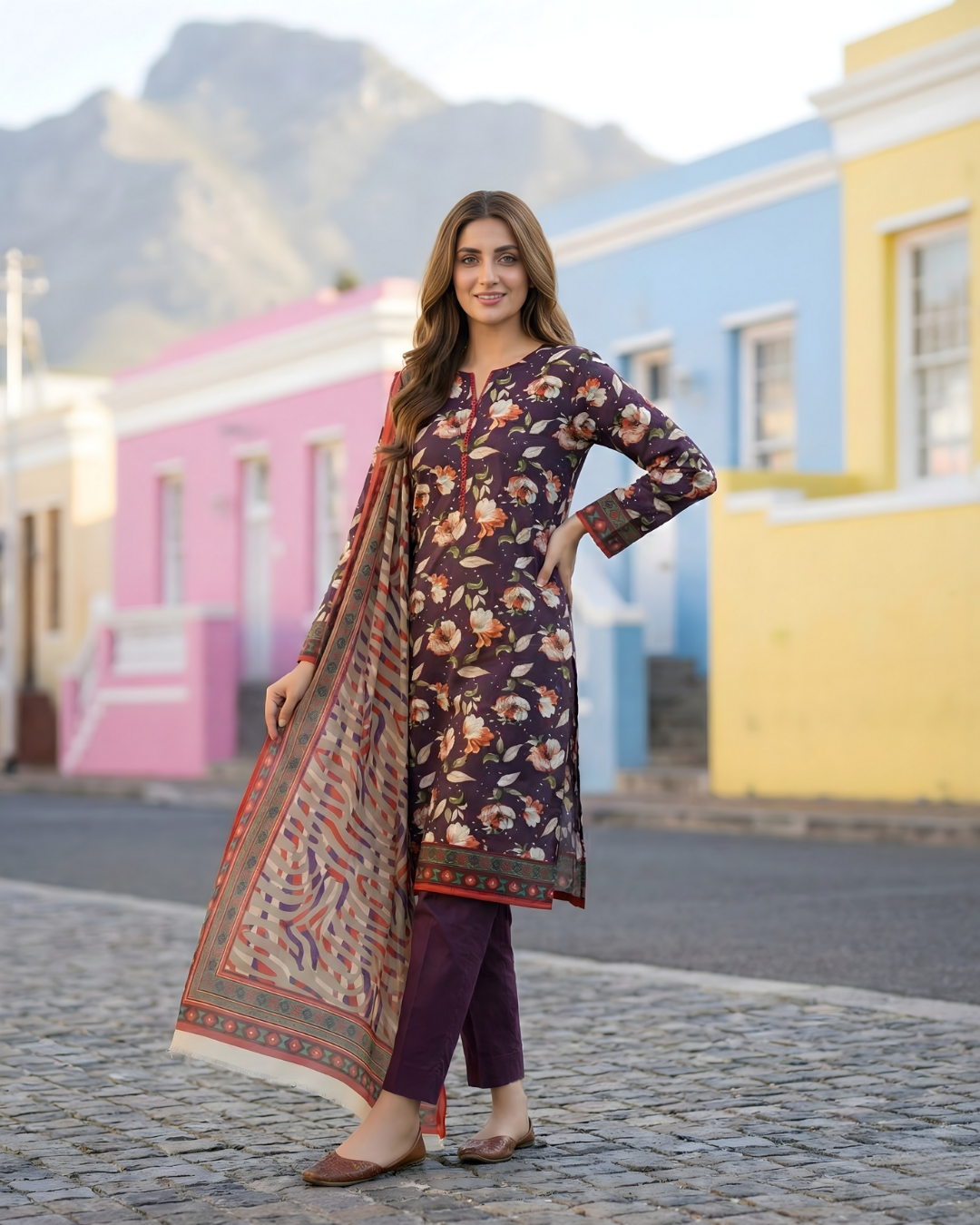 3 Pieces - Sohni Dharti Unstitched Purple Transliminar Magic Print Lawn Suit