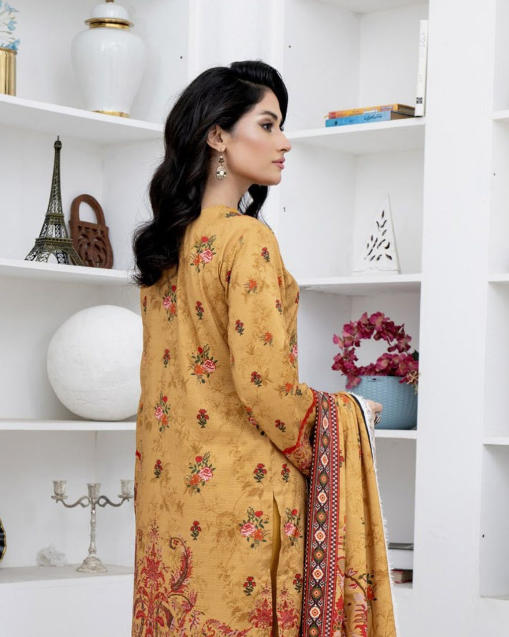 3 Piece - Marooj Unstitched Orange BanaDora Linen Suit