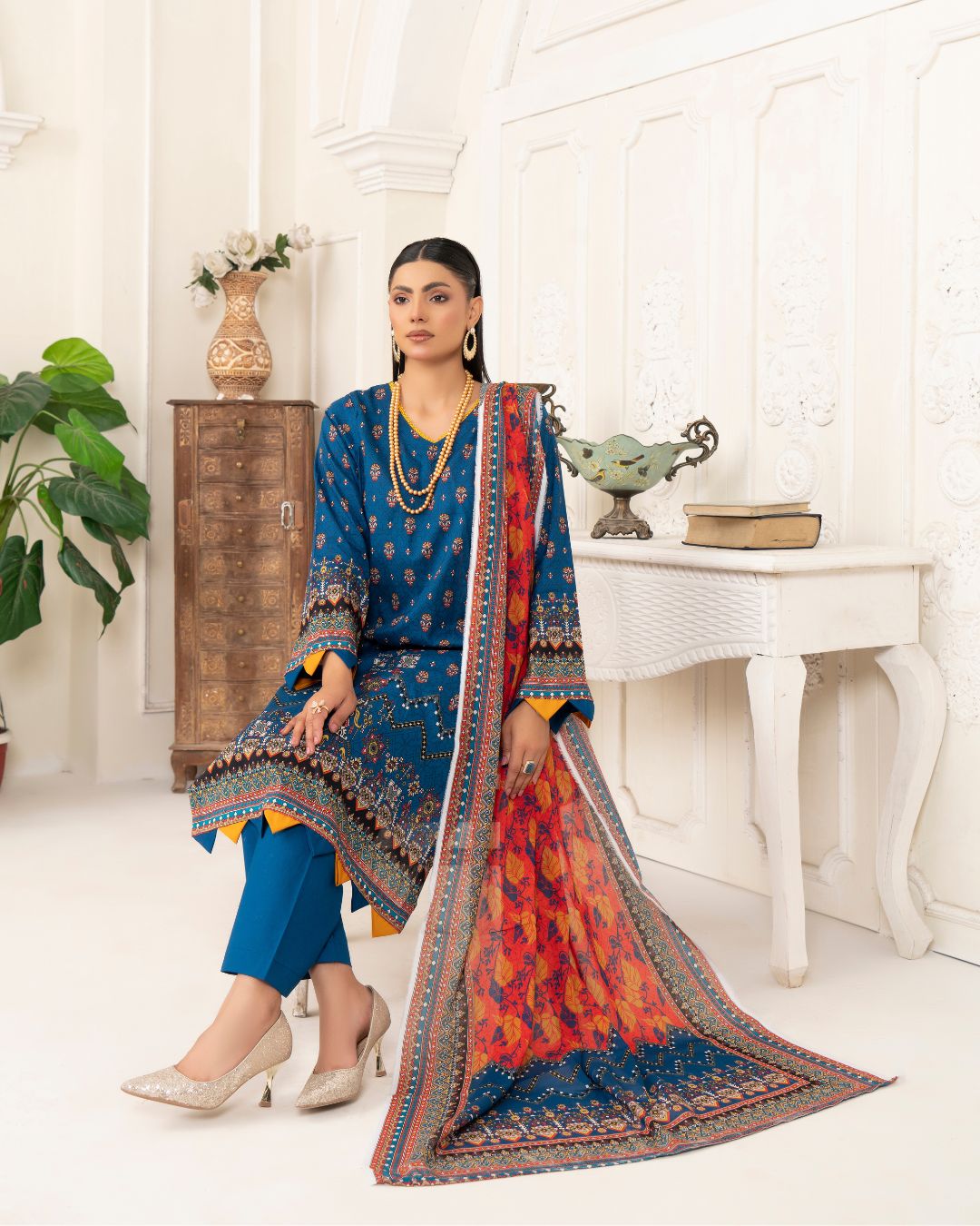 3 Piece - Junoon Unstitched Blue Ladies Print Lawn Suit
