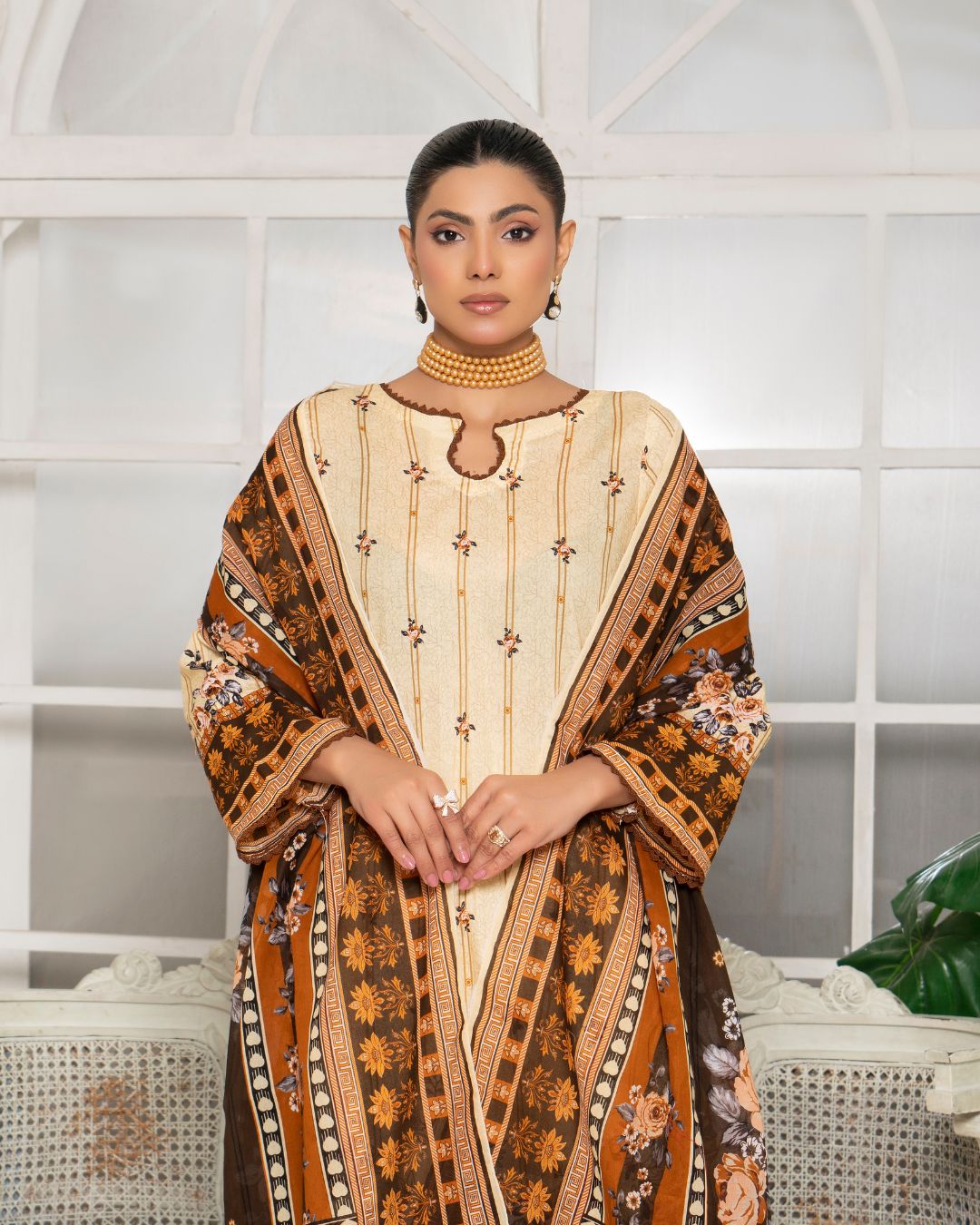 3 Piece - Junoon Unstitched Peach Ladies Print Lawn Suit