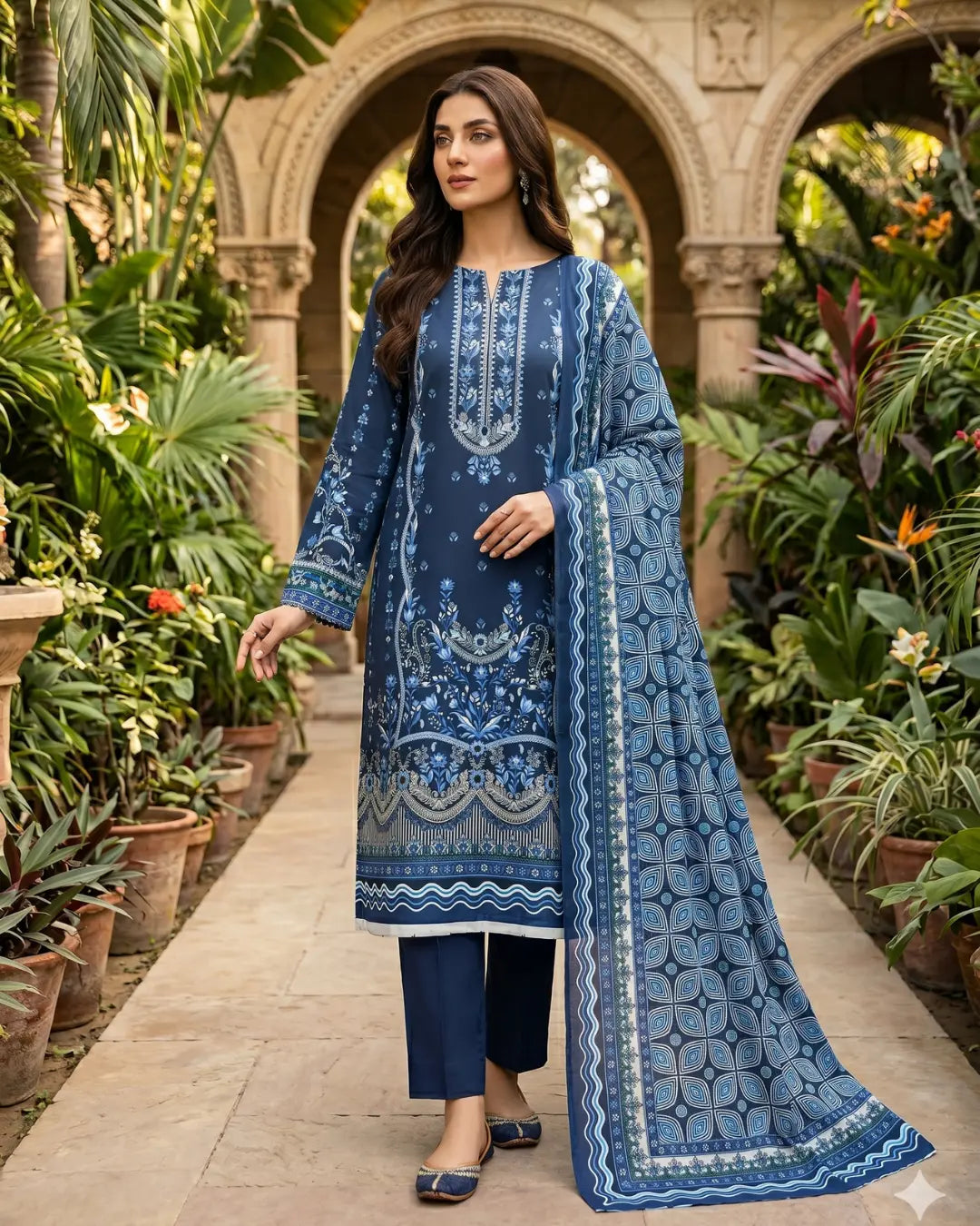 3 Pieces - Sohni Dharti Unstitched Blue Colour Premium Print Lawn Suit