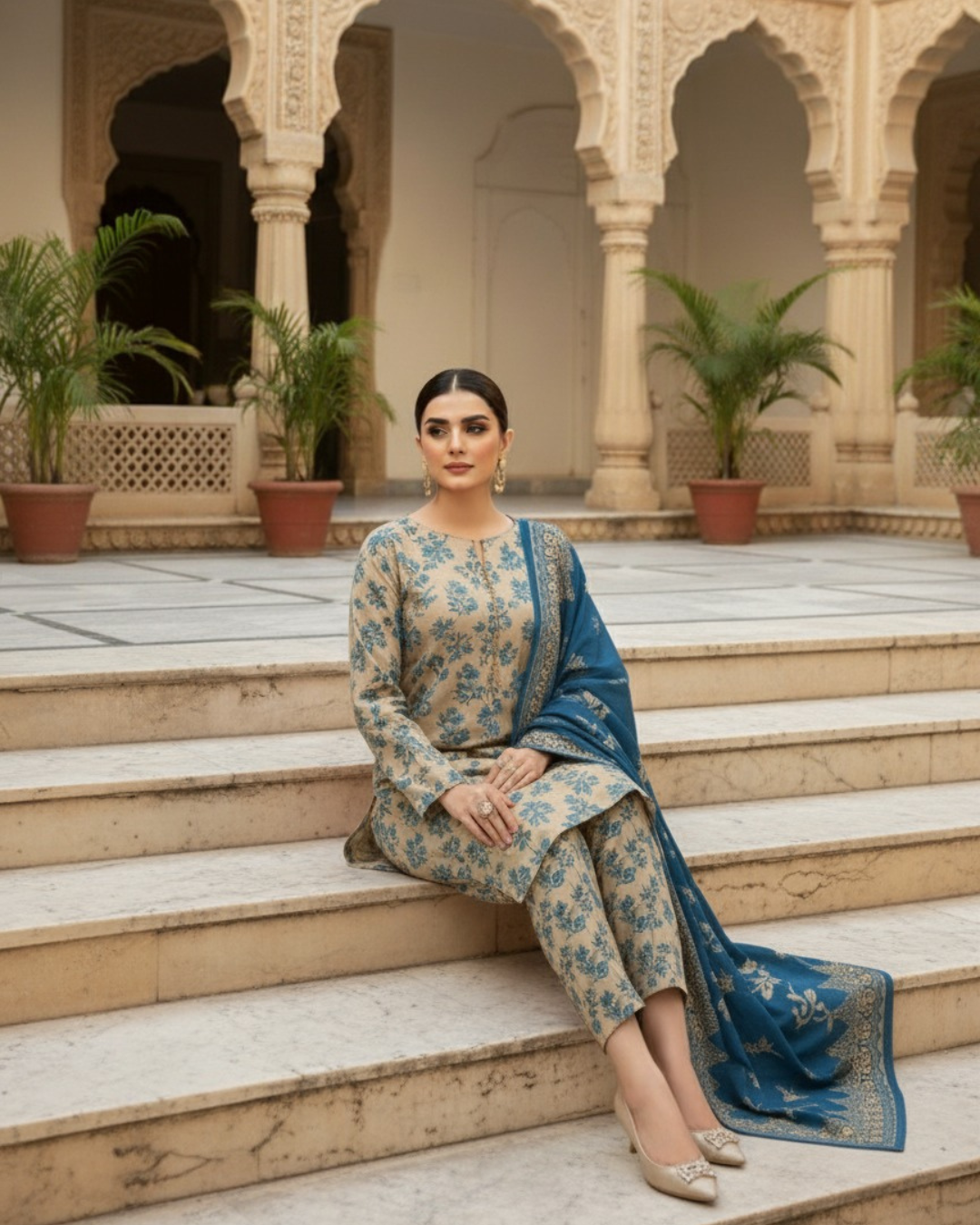 3 Pieces - Marooj Unstitched Skin BanaDora Linen Suit