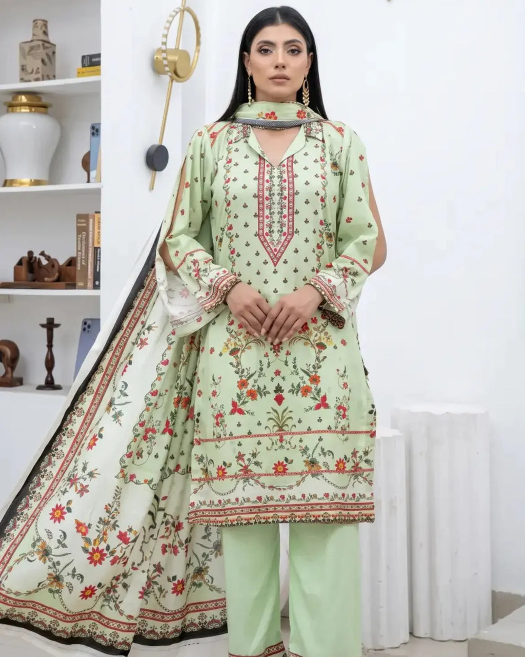 3 Piece - Marooj Unstitched Pista Ethnic Doria Linen Suit
