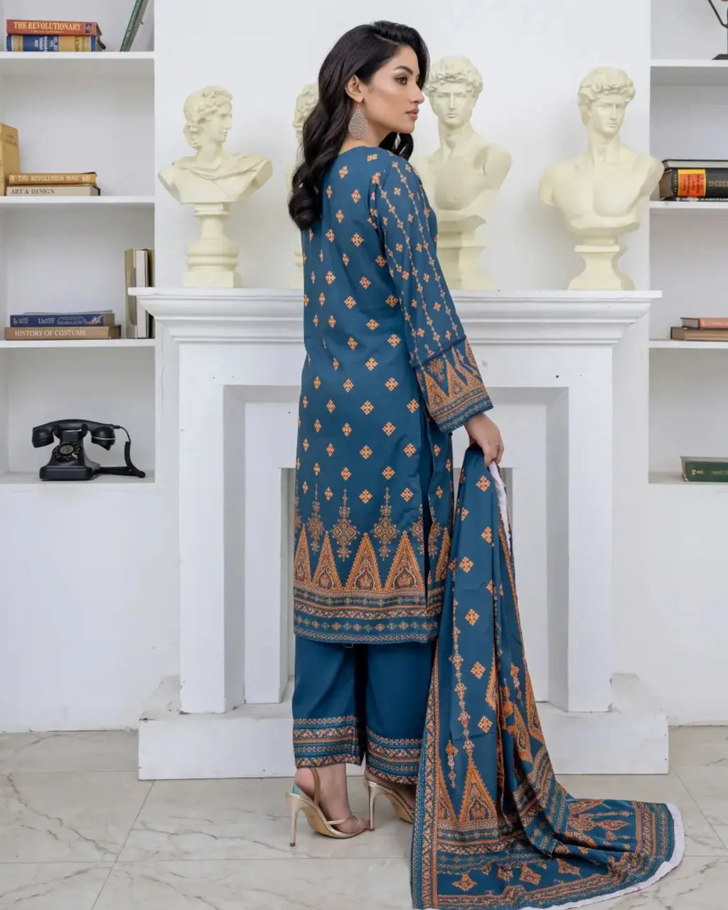3 Piece - Marooj Unstitched Blue Ethnic Doria Linen Suit
