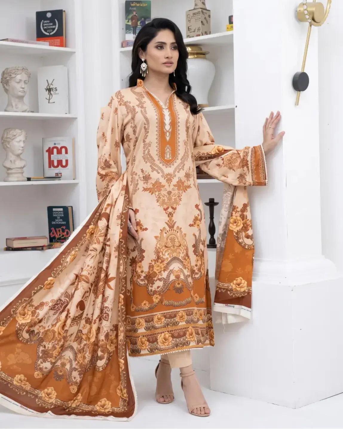 3 Piece - Marooj Unstitched Skin Ethnic Doria Linen Suit