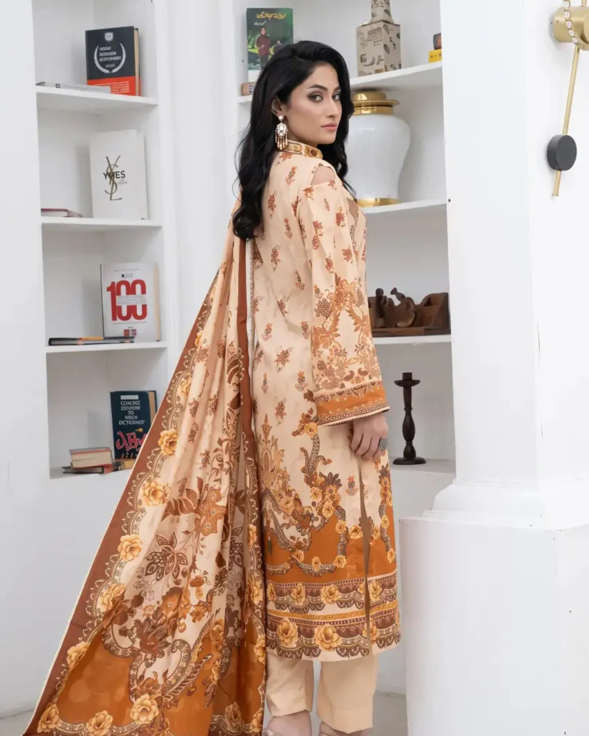 3 Piece - Marooj Unstitched Skin Ethnic Doria Linen Suit
