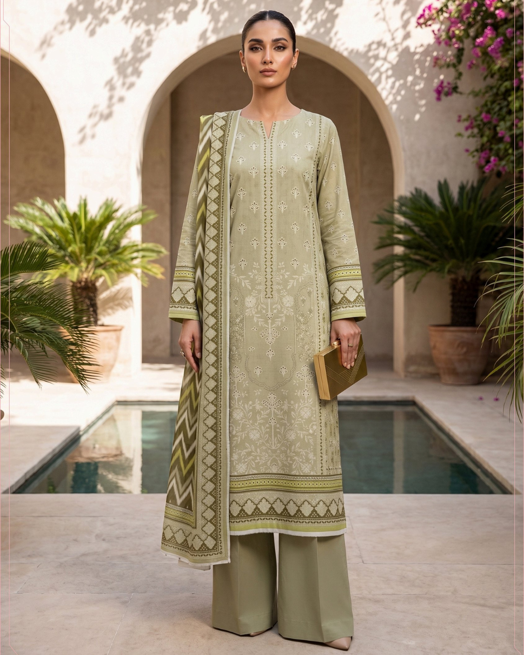 3 Pieces - Sohni Dharti Unstitched Pista Premium Print Lawn Suit