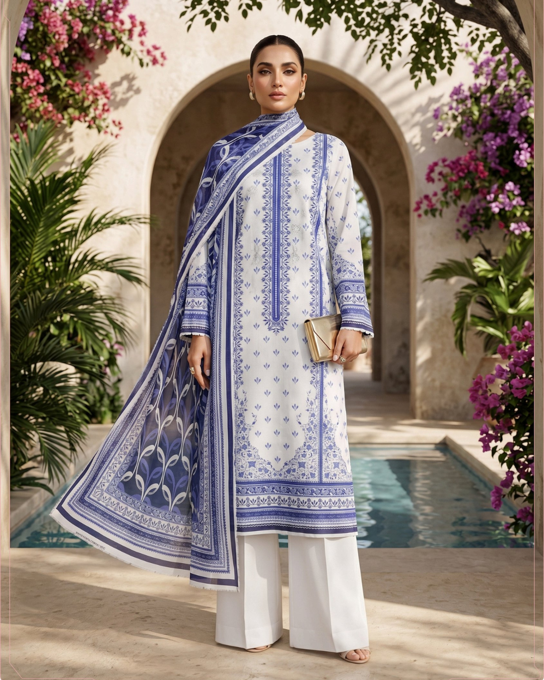 3 Pieces - Sohni Dharti Unstitched White Premium Print Lawn Suit