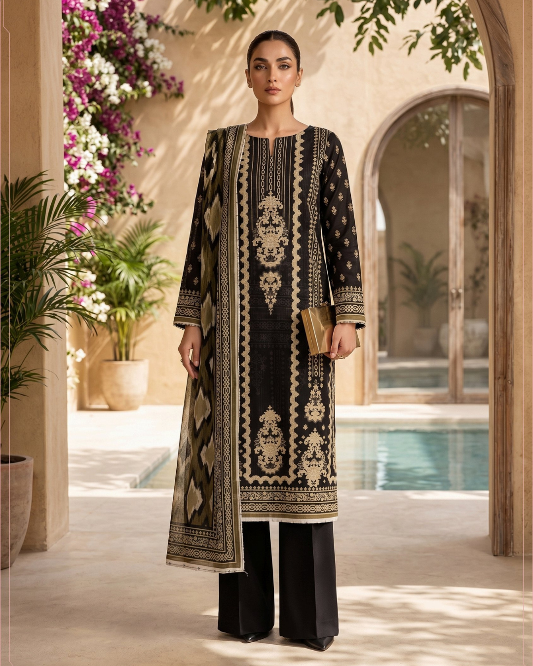 3 Pieces - Sohni Dharti Unstitched Black Premium Print Lawn Suit